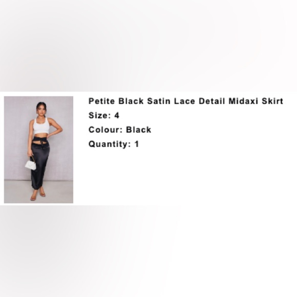 Black satin lace detail midaxi skirt from prettylittlething
